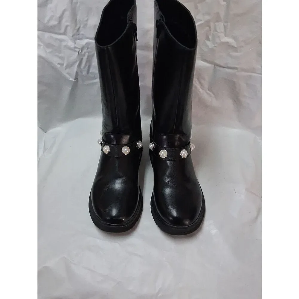 Sonoma Black Pearl-Embellished Girl's Mid-Calf Boots Sz 2 NWOT